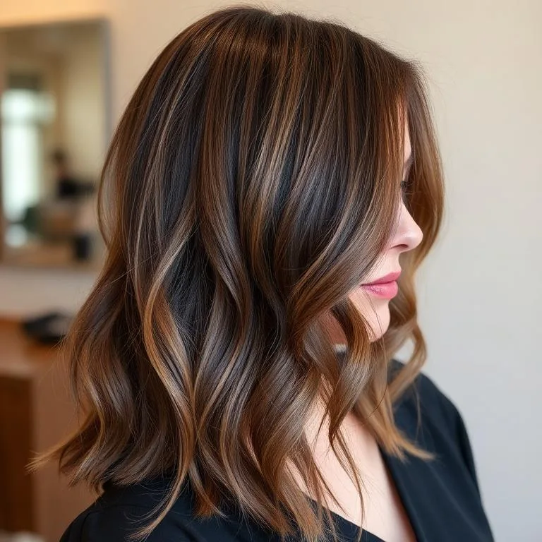 Ash brown balayage on medium length hair Rochester NY