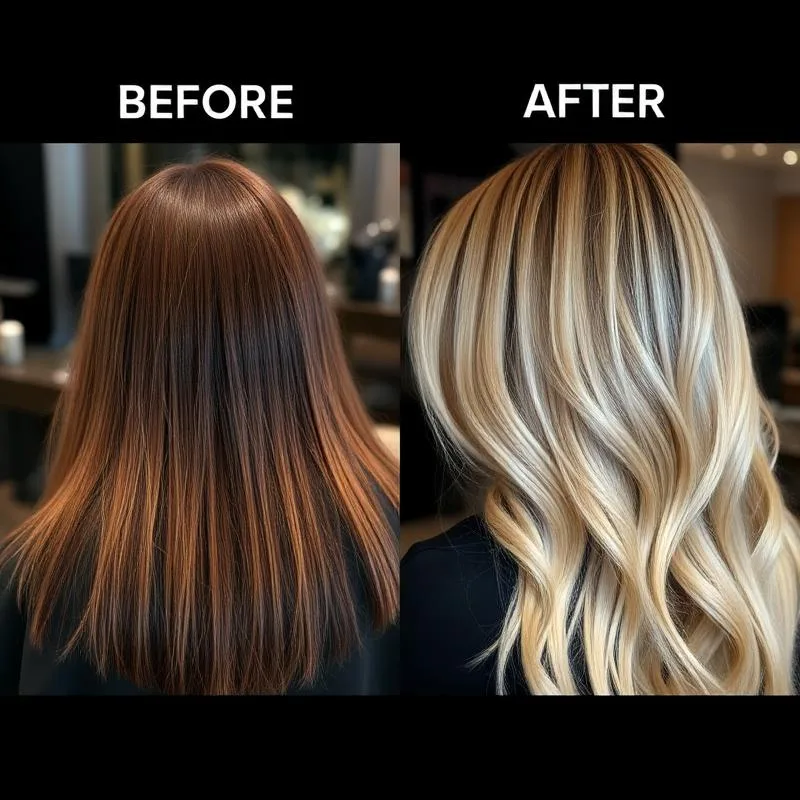 Before and after hair color transformation Rochester NY