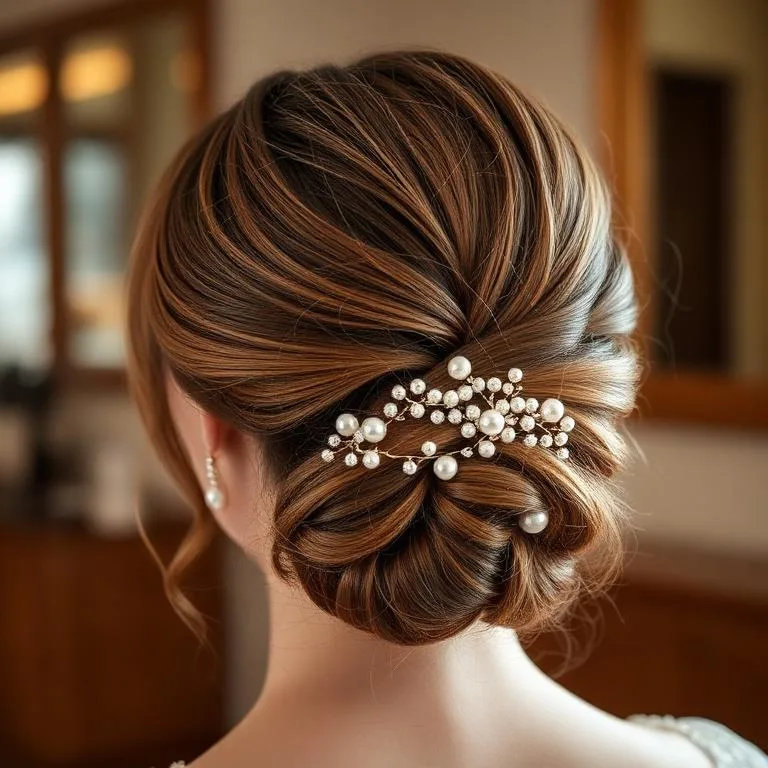 Half-up bridal hairstyle with veil