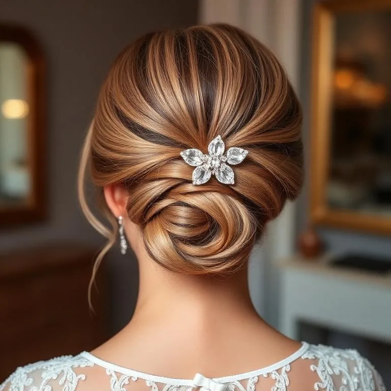 Classic chignon with crystal hairpin Rochester NY