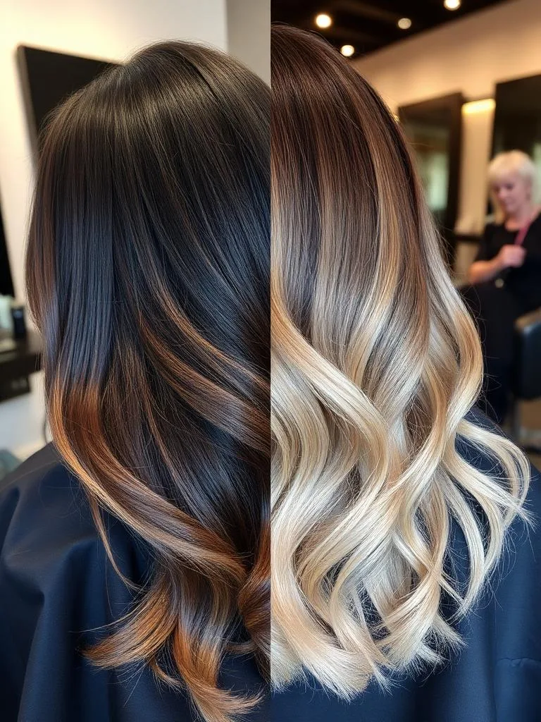 Dark to light ombre hair color transformation Rochester NY