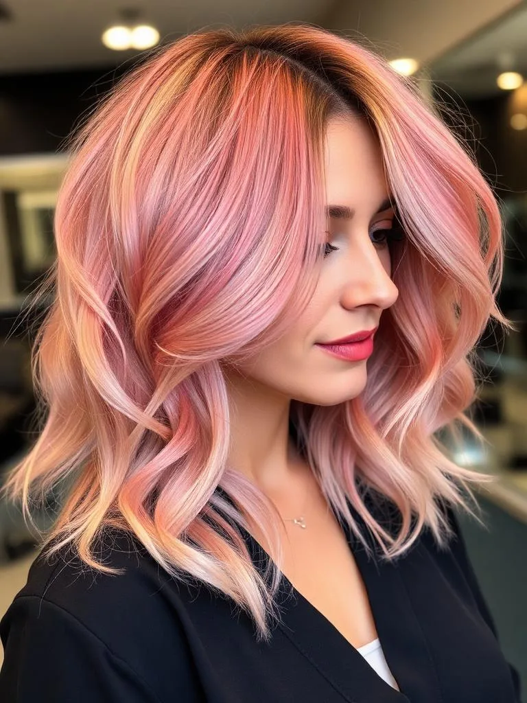 Rose gold hair color transformation Rochester NY